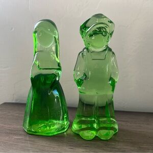Mosser Glass 1980’s Collectible Figurines, Green, Josh and Jenny